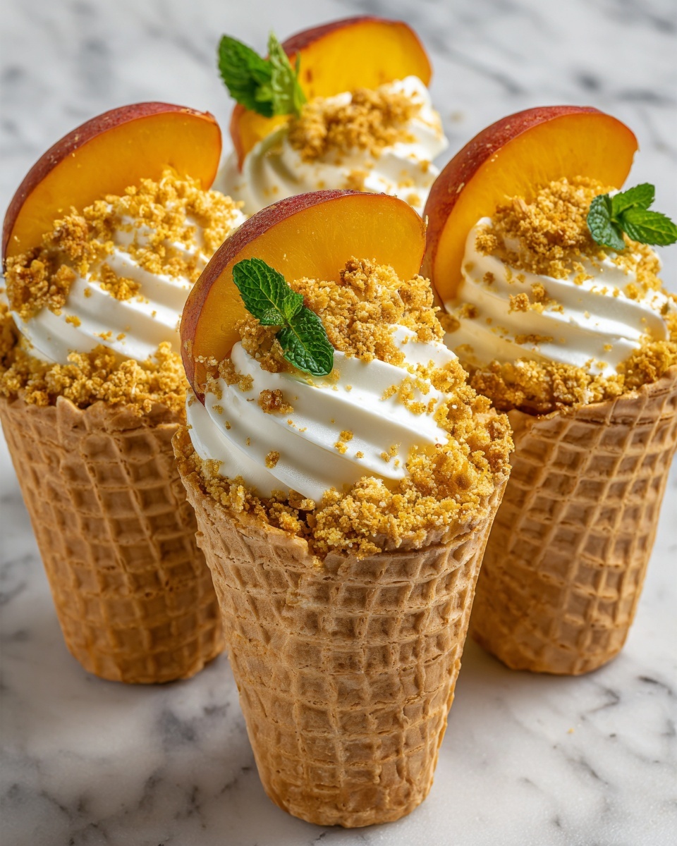 Peach Cobbler Cheesecake Cones Recipe - Recipe Image