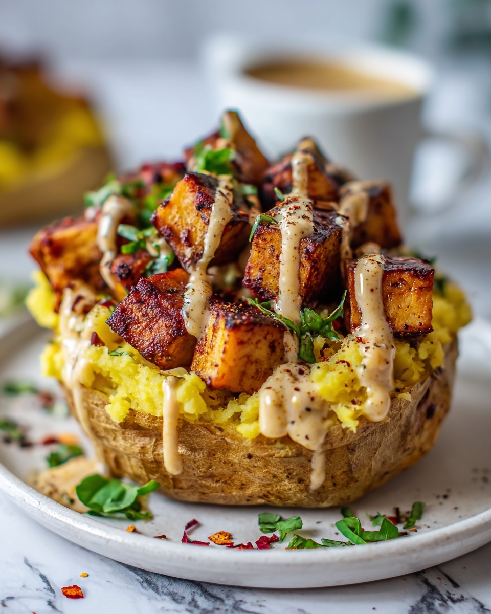 Loaded Baked Potato with Steak Bites and Parmesan Cream Sauce Recipe - Recipe Image