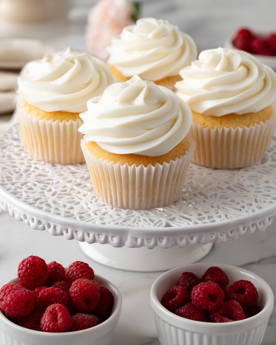 Almond Wedding Cake Cupcakes with Raspberry Filling Recipe - Recipe Image