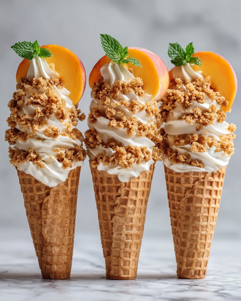 Peach Cobbler Cheesecake Cones Recipe - Recipe Image