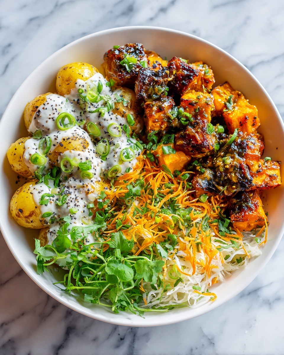 Buffalo Chicken and Brussels Sprouts Bowl with Crispy Potatoes Recipe - Recipe Image