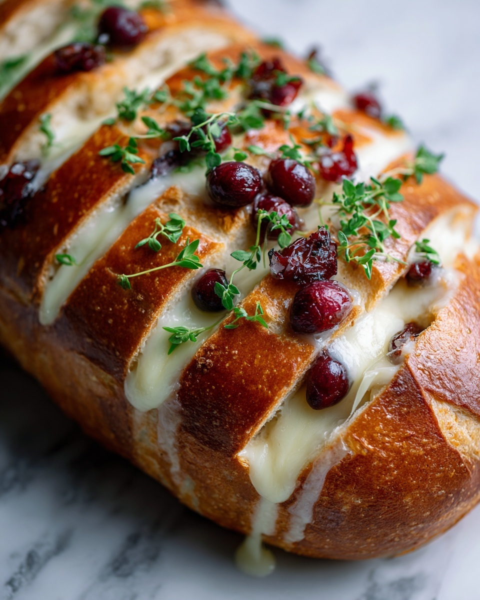 Garlic Herb Sourdough Bread Stuffed with Brie & Cranberry Recipe - Recipe Image