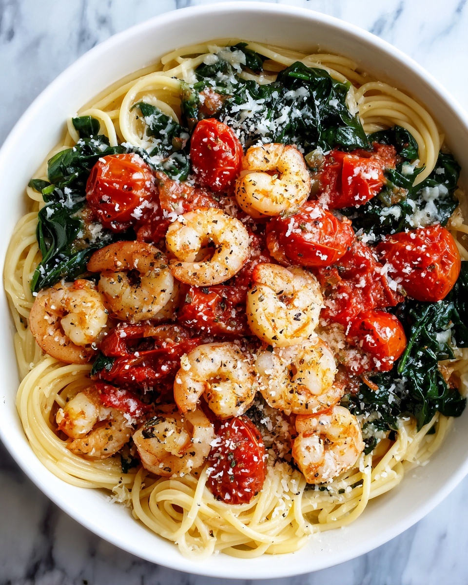 Tomato Spinach Shrimp Pasta Recipe - Recipe Image