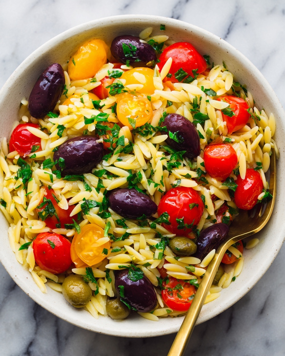 Orzo Pasta Salad with Cherry Tomatoes, Artichokes, Kalamata Olives, and Chicken Recipe - Recipe Image
