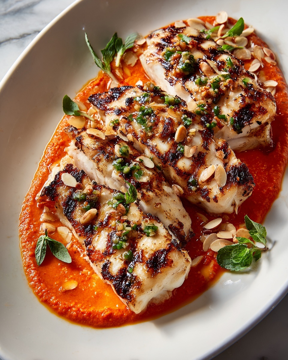 Spanish Grilled Cod with Almond Romesco Sauce Recipe - Recipe Image