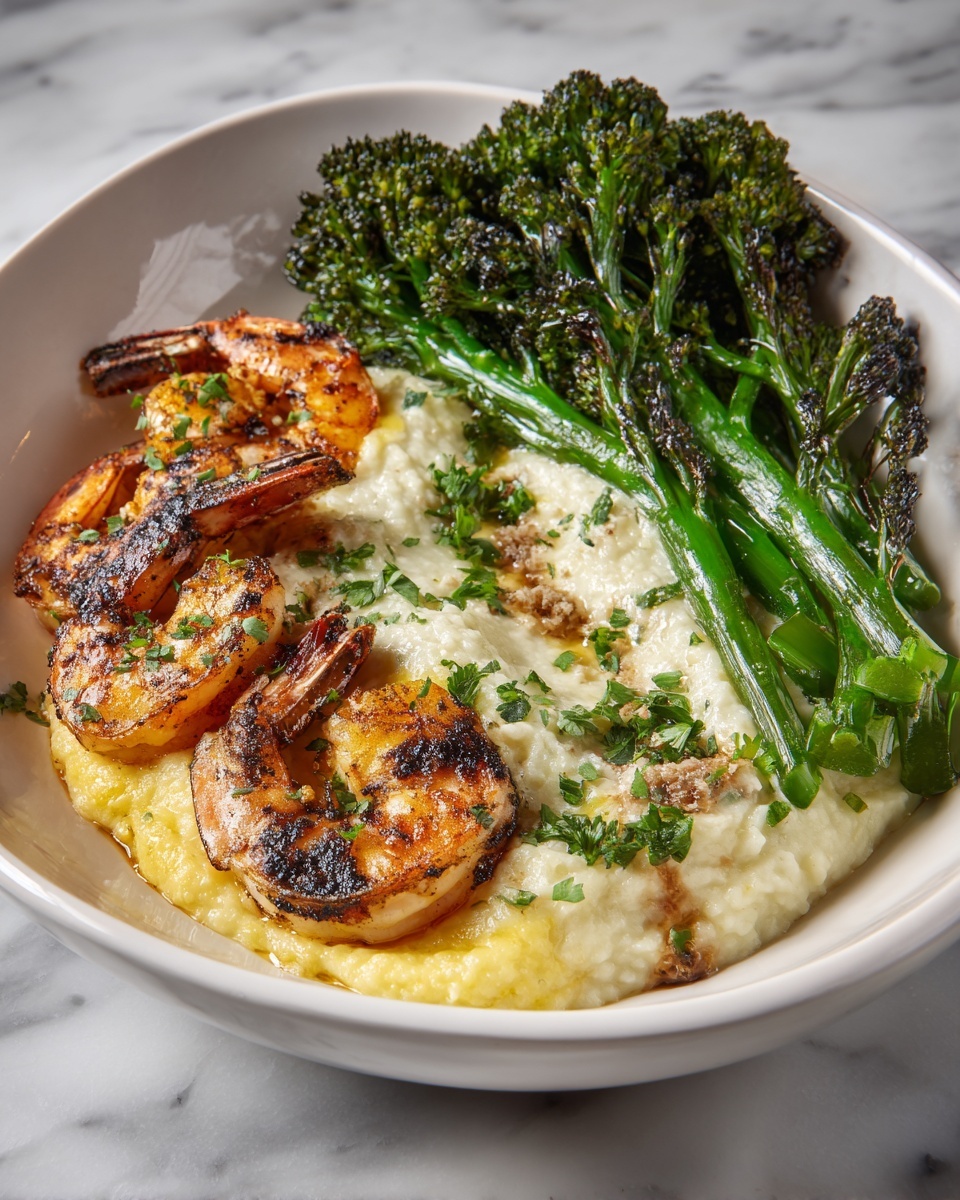 Cajun Shrimp with Mashed Potatoes and Roasted Broccolini Recipe - Recipe Image