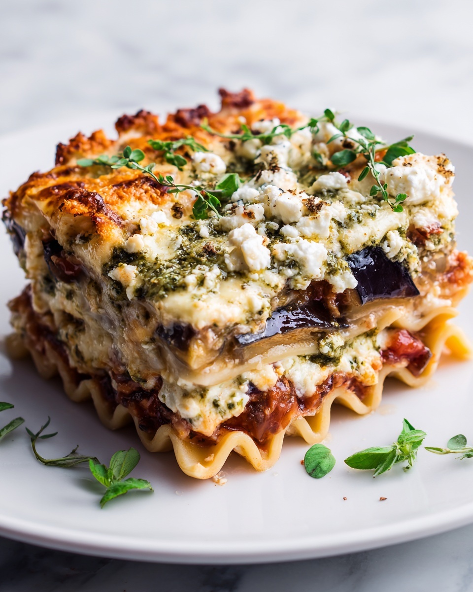 Eggplant Lasagna with Spinach, Ricotta, and Arugula Almond Pesto Recipe - Recipe Image