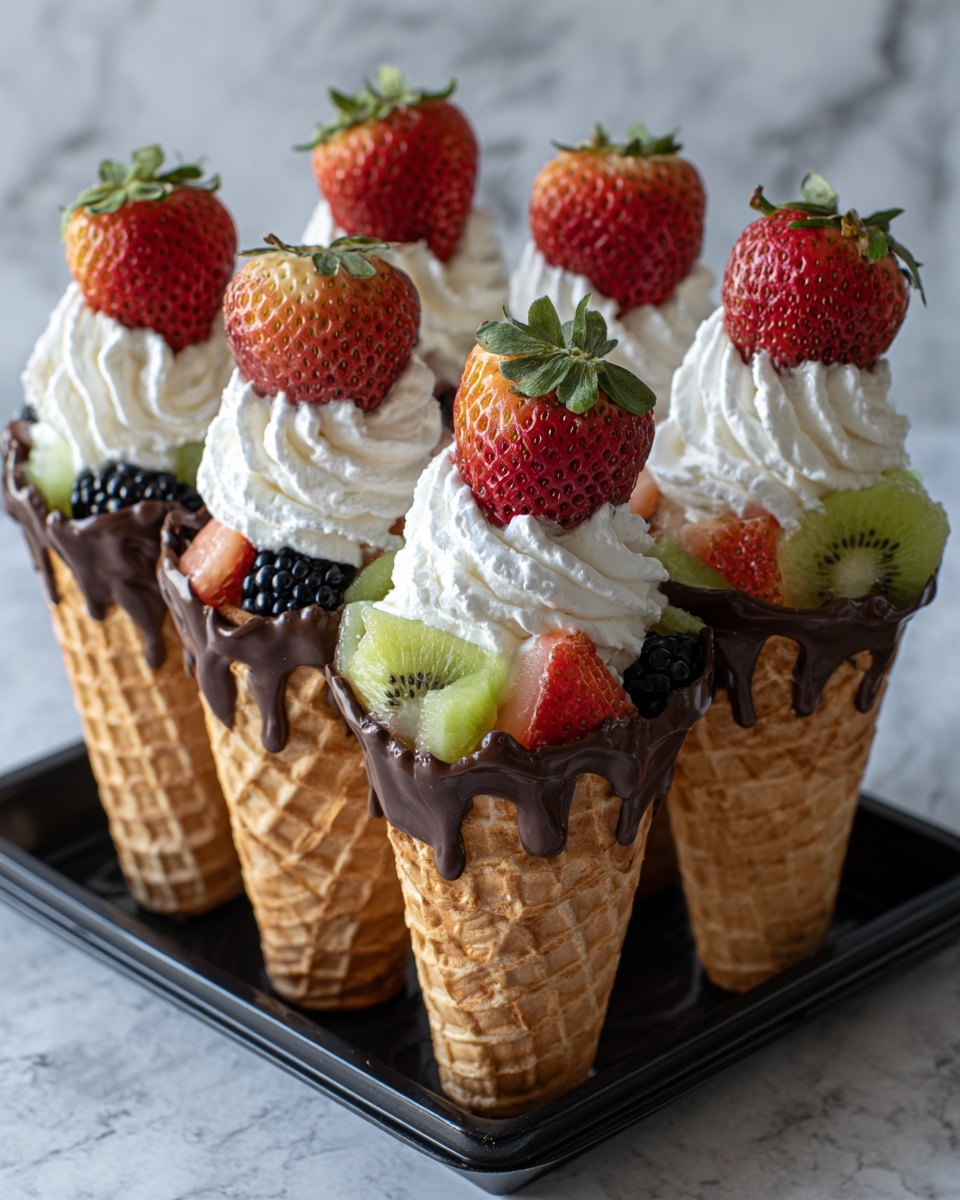 Chocolate Dipped Fruit Filled Cones Recipe - Recipe Image