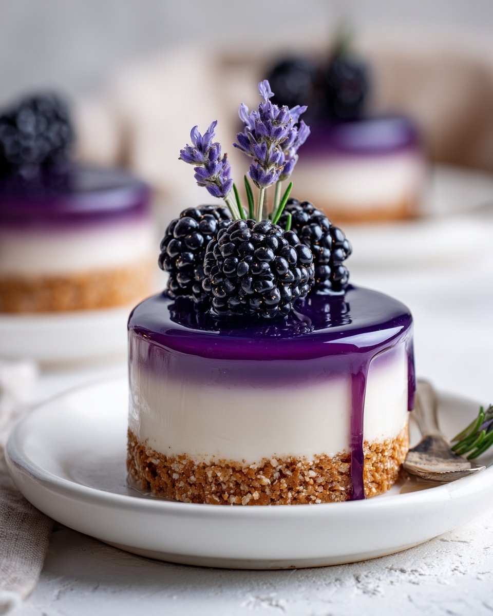 Mini Blackberry Cheesecakes with Lavender and Berry Glaze Recipe - Recipe Image