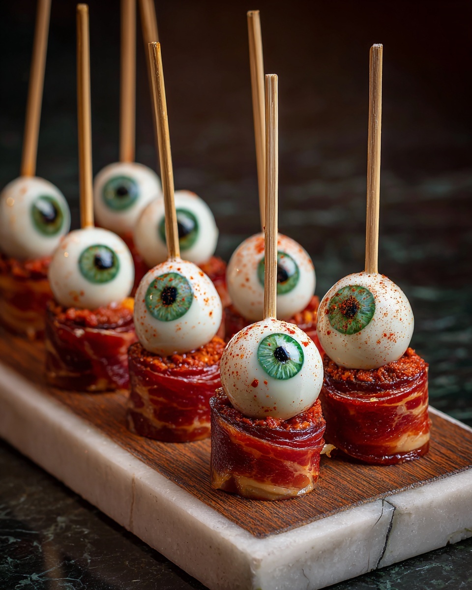 Creepy-Cute Skewered Beef Salami Eyeballs Recipe - Recipe Image