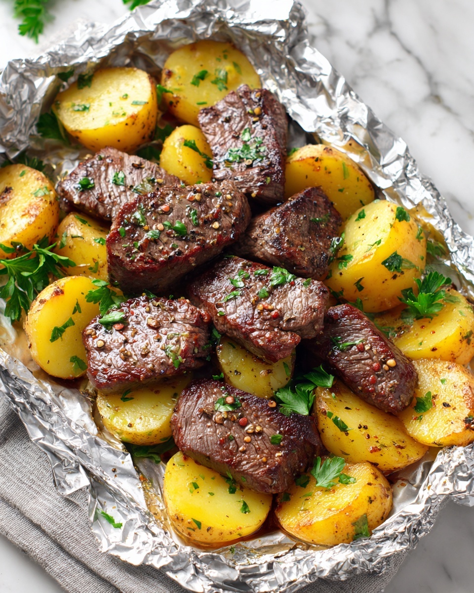 Garlic Steak and Potato Foil Packs Recipe - Recipe Image
