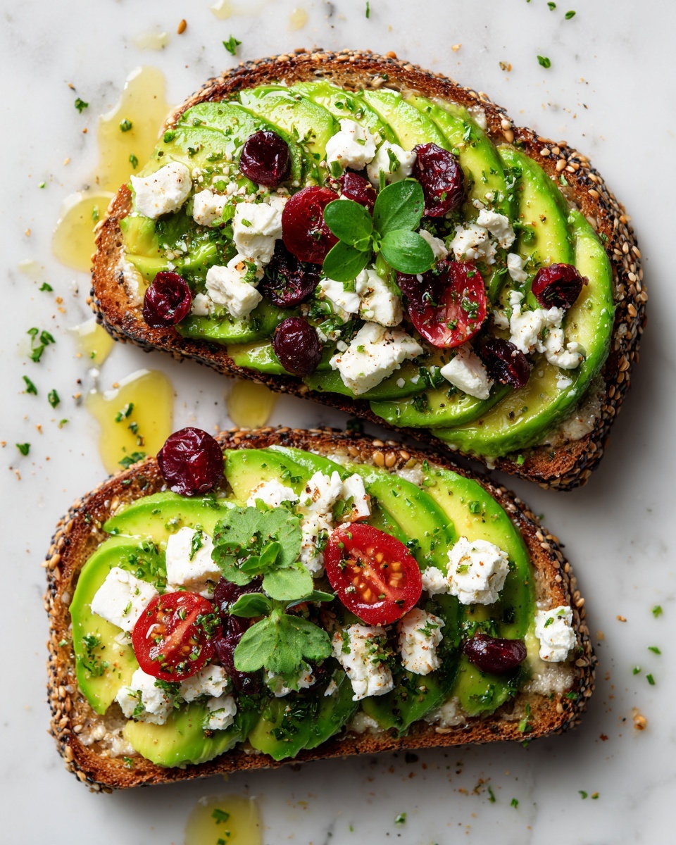 Avocado Feta Toast with Tomato, Cranberries & Olive Oil Recipe - Recipe Image