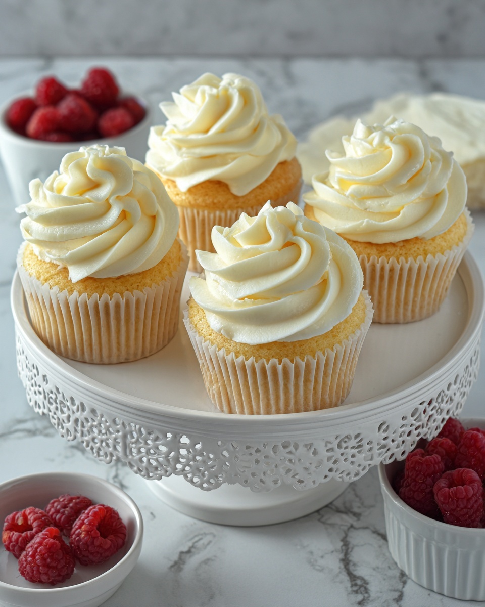 Almond Wedding Cake Cupcakes with Raspberry Filling Recipe - Recipe Image