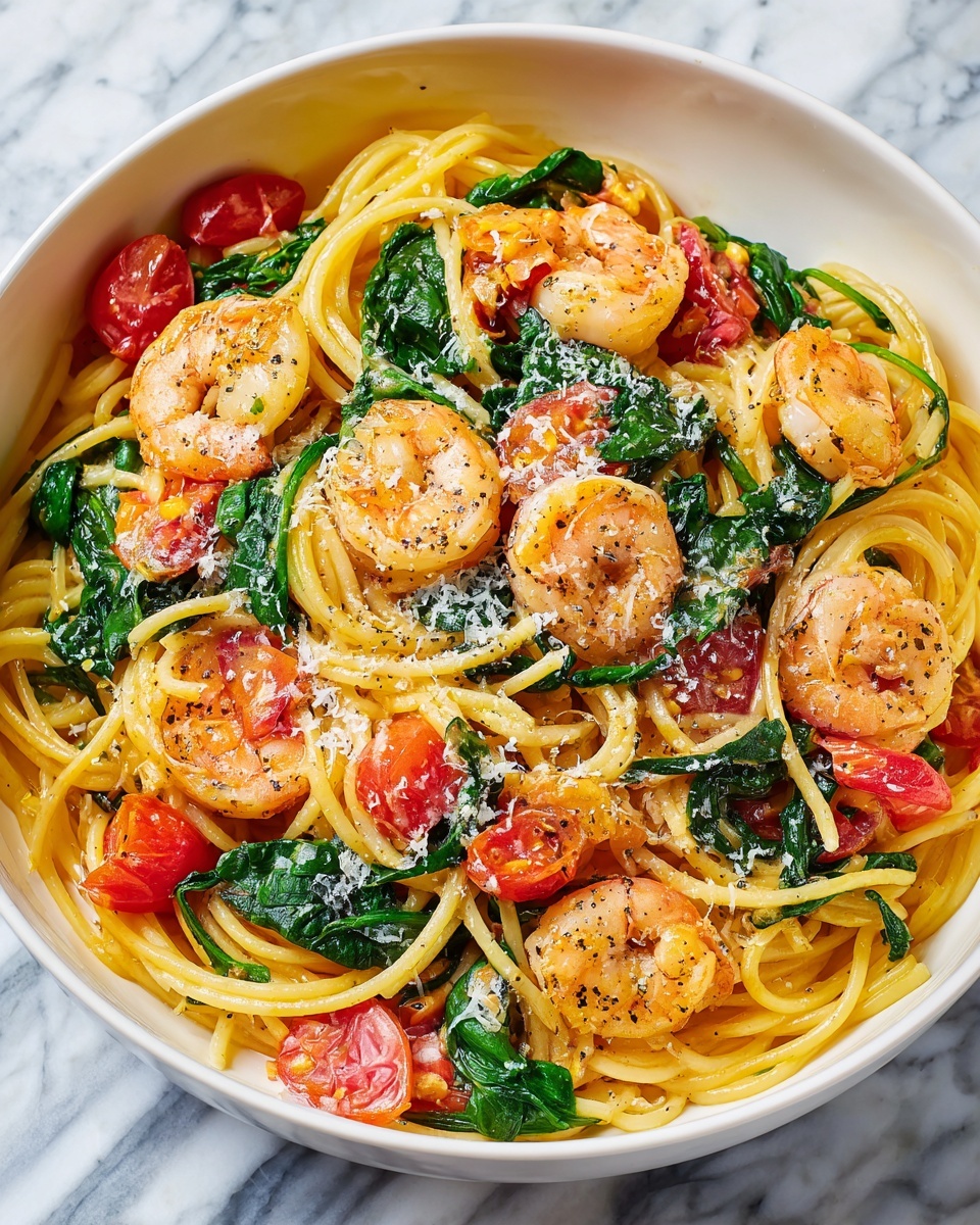 Tomato Spinach Shrimp Pasta Recipe - Recipe Image