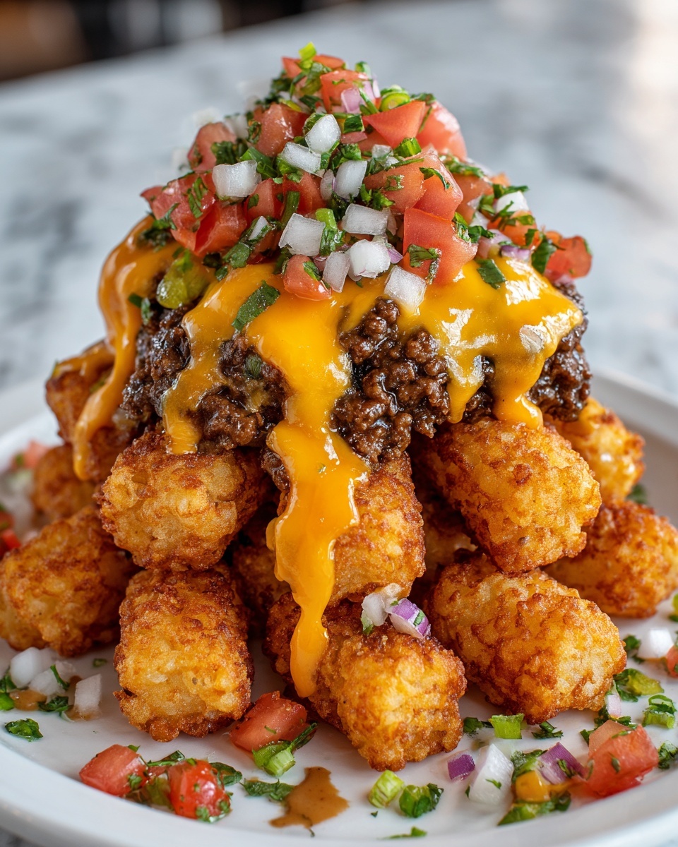 Cheeseburger Stuffed Tater Tot Cones with Colossal Cheese Volcano Recipe - Recipe Image
