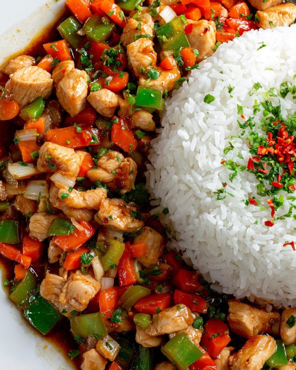 Spicy Garlic Chicken Stir-Fry with Rice Recipe - Recipe Image