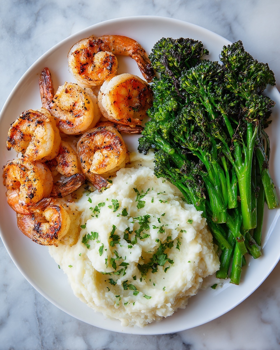 Cajun Shrimp with Mashed Potatoes and Roasted Broccolini Recipe - Recipe Image