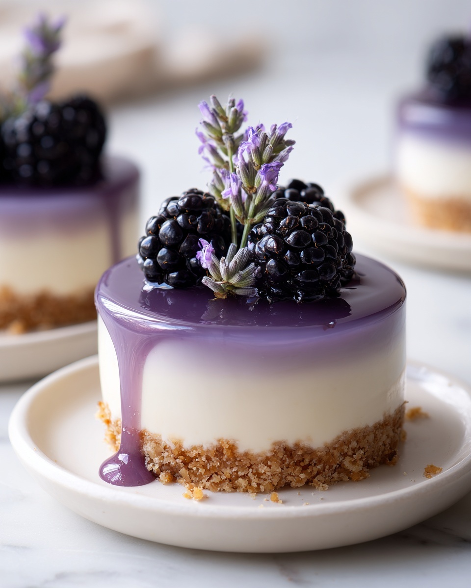 Mini Blackberry Cheesecakes with Lavender and Berry Glaze Recipe - Recipe Image