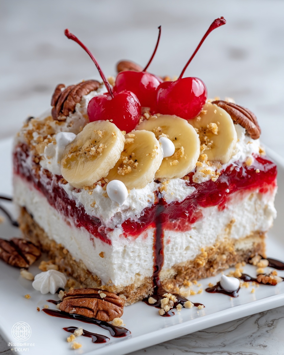 No-Bake Banana Split Cake Recipe - Recipe Image