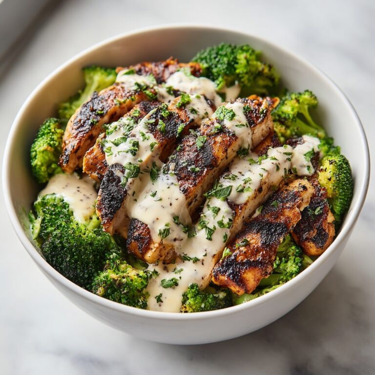 Grilled Chicken & Broccoli Bowls with Creamy Garlic Sauce Recipe