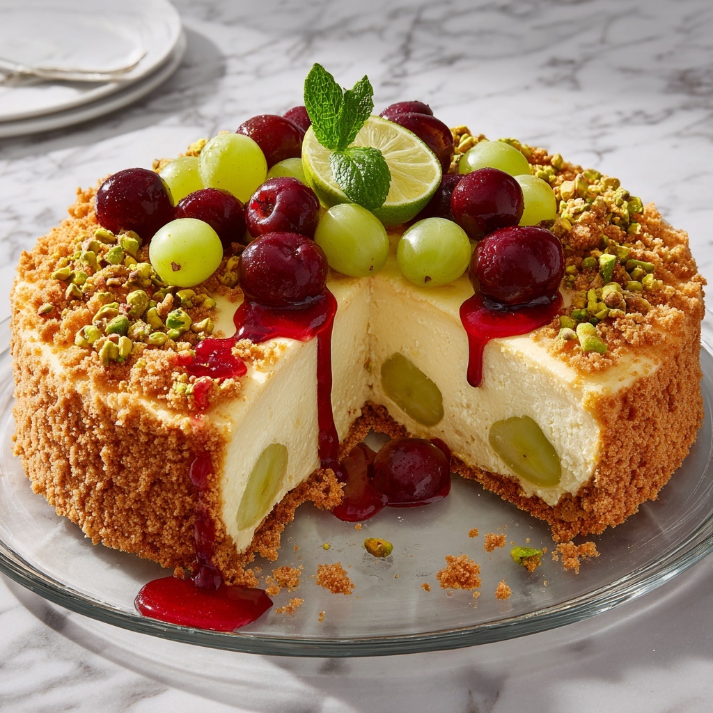Luscious Lemon-Lime Cherry Pistachio Cheesecake Recipe - Recipe Image