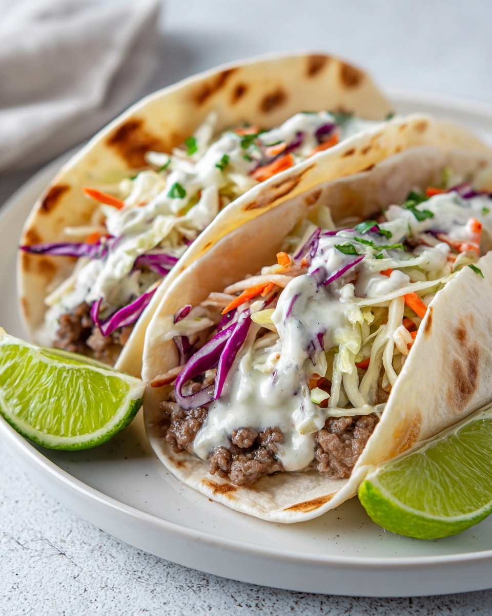 Beef Tacos with Peach Vinegar Slaw Recipe - Recipe Image