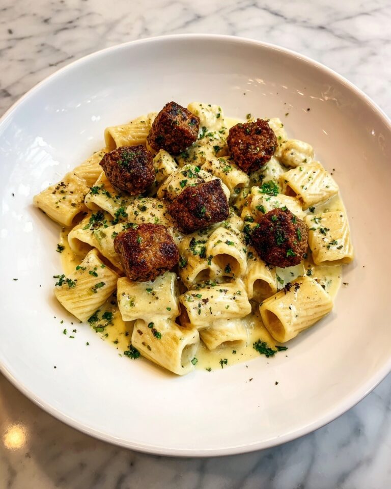 Creamy Garlic Sausage Alfredo Rigatoni Recipe