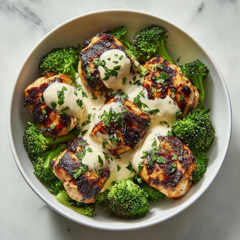 Grilled Chicken & Broccoli Bowls with Creamy Garlic Sauce Recipe - Recipe Image
