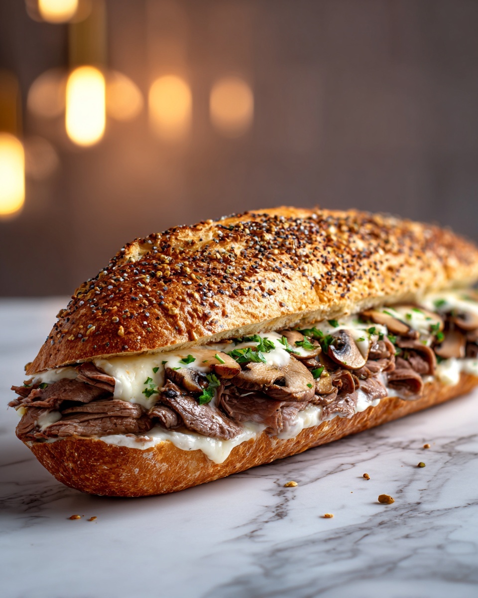 Philly Cheese Steak Sandwich with Mushrooms Recipe - Recipe Image