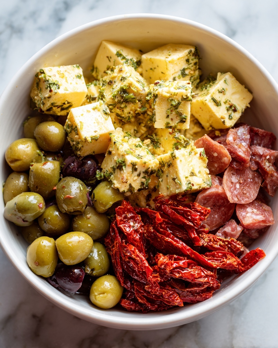 Easy Marinated Cheese Appetizer with Salami & Pickles Recipe - Recipe Image