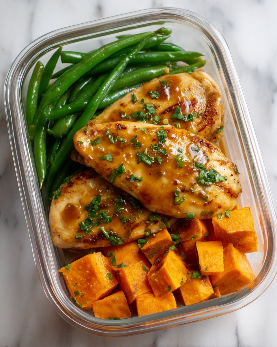 Honey Garlic Chicken with Sweet Potatoes and Green Beans Recipe - Recipe Image