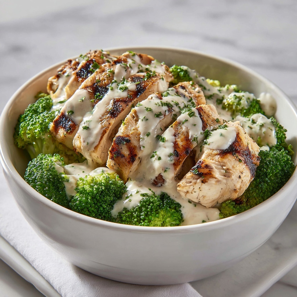 Grilled Chicken & Broccoli Bowls with Creamy Garlic Sauce Recipe - Recipe Image