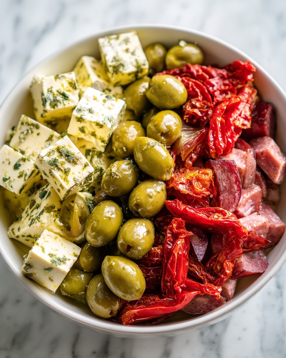 Easy Marinated Cheese Appetizer with Salami & Pickles Recipe - Recipe Image