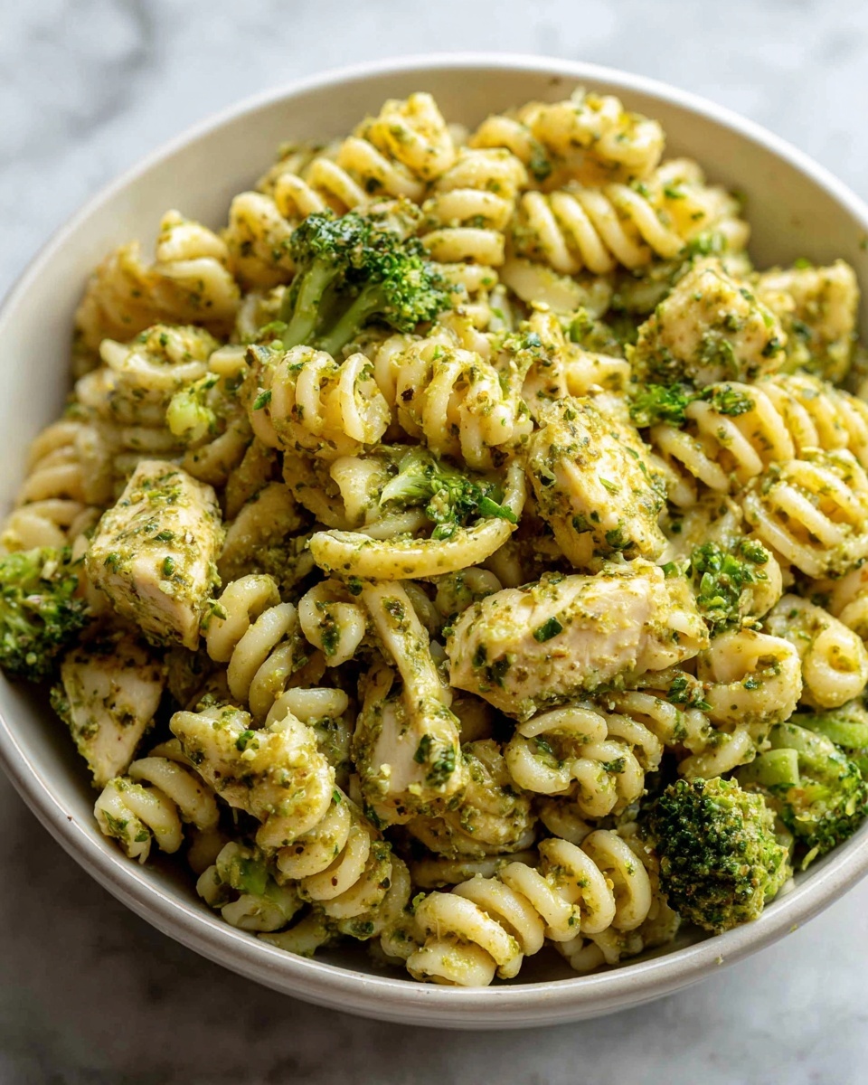 One Pan Creamy Pesto Chicken & Broccoli Pasta Recipe - Recipe Image