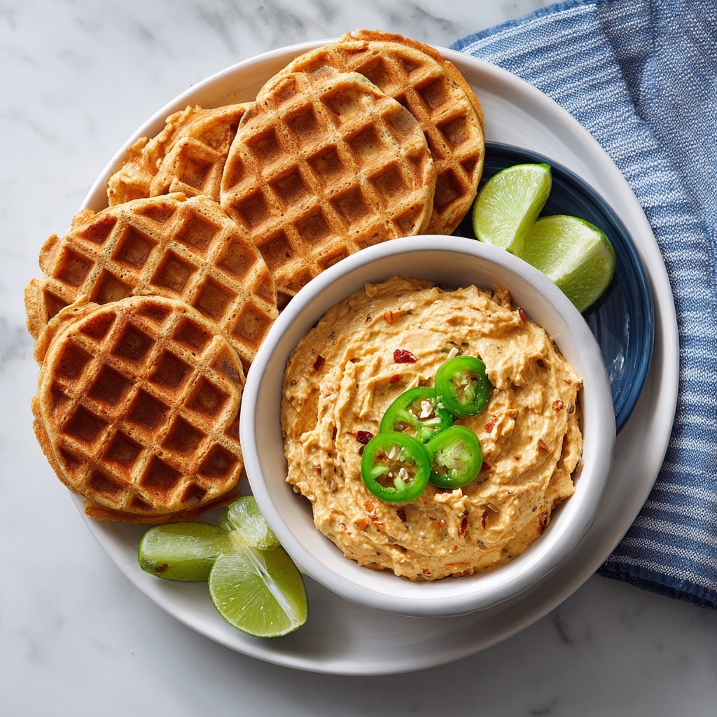 Cheddar Jalapeño Cornbread Waffles with Turkey Chile Con Queso Dip Recipe - Recipe Image