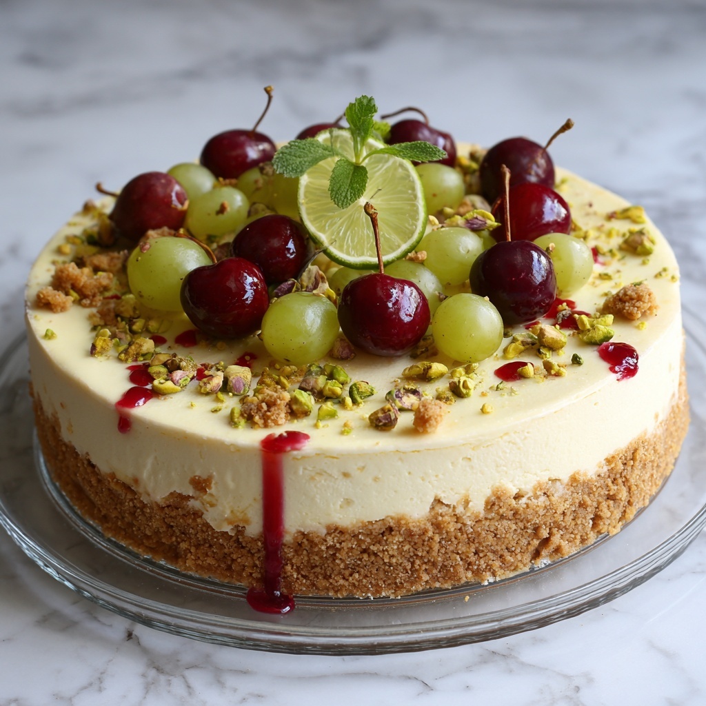 Luscious Lemon-Lime Cherry Pistachio Cheesecake Recipe - Recipe Image