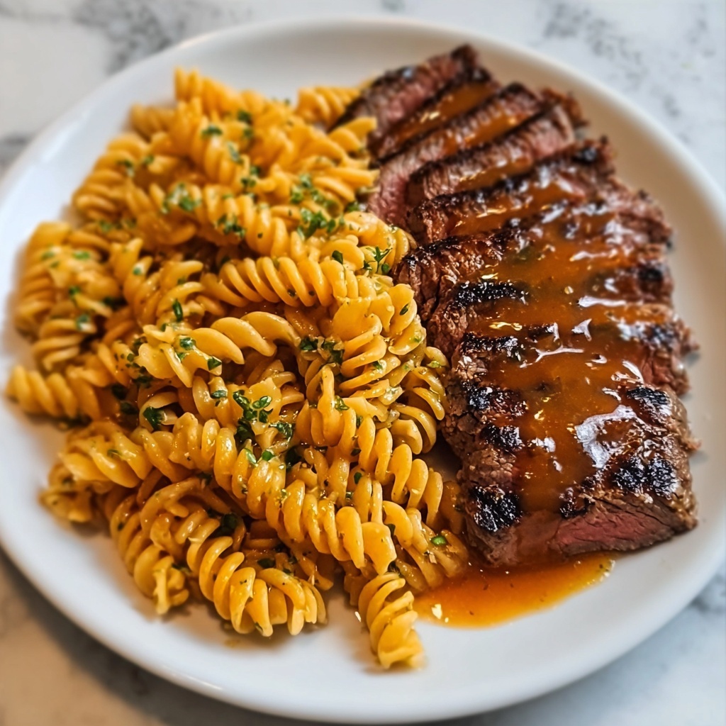 Sticky Honey Garlic Steak and Rotini Recipe - Recipe Image