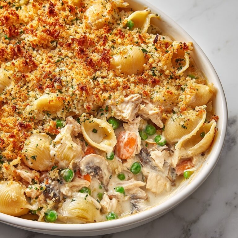 Creamy Chicken Noodle Casserole with Mushrooms, Cheddar, and Ritz Crackers Recipe