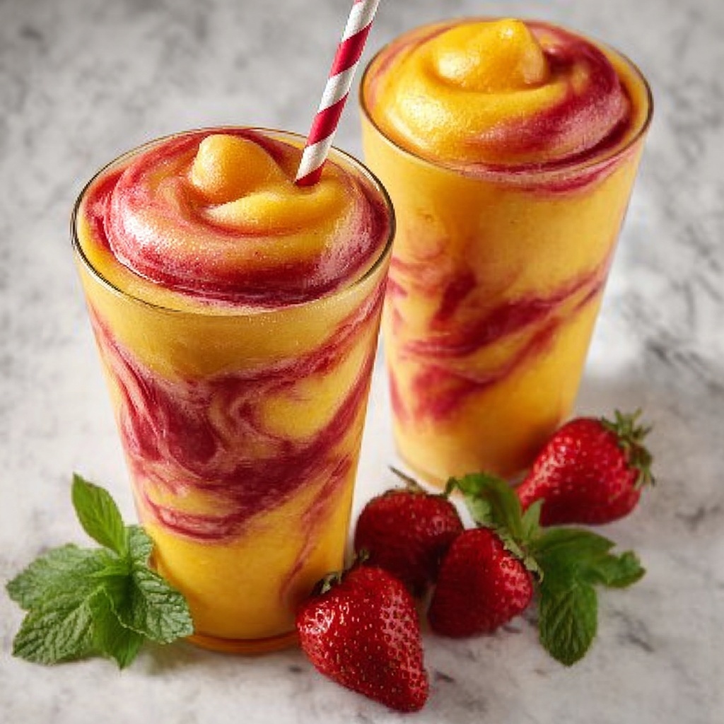 Fresh Pineapple Strawberry Swirled Slushies Recipe - Recipe Image