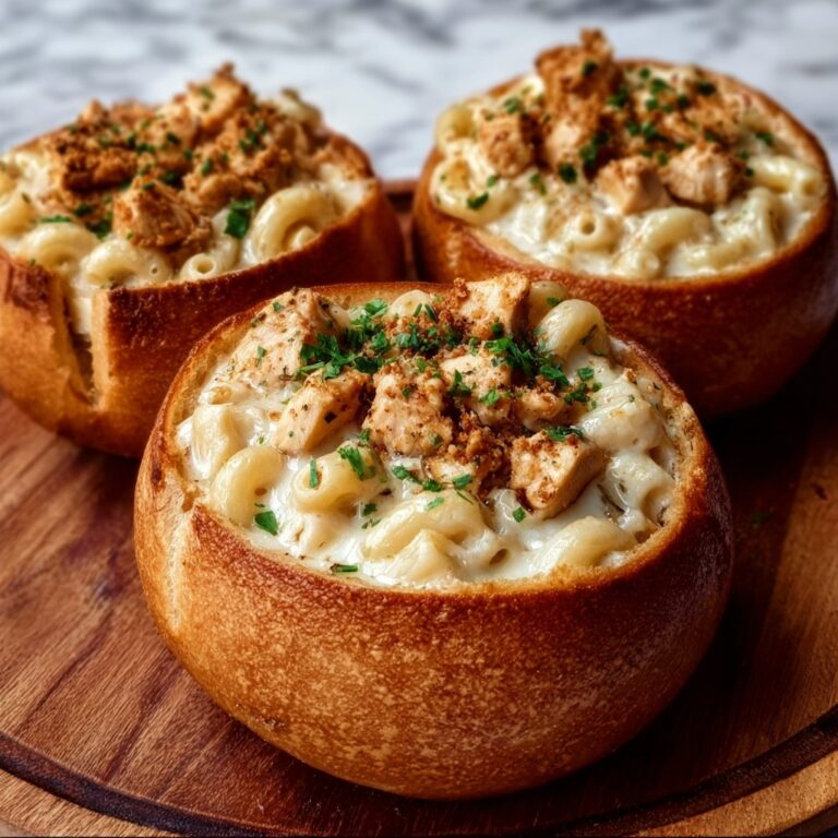 Chicken Alfredo Garlic Bread Bowls Recipe