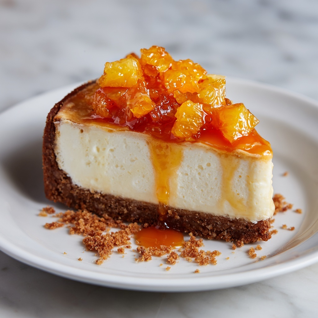 Vanilla Bean Cheesecake with Peach Cobbler & Salted Caramel Recipe - Recipe Image