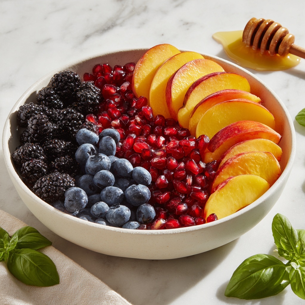 Honey Lime Basil Peach Fruit Salad Recipe - Recipe Image