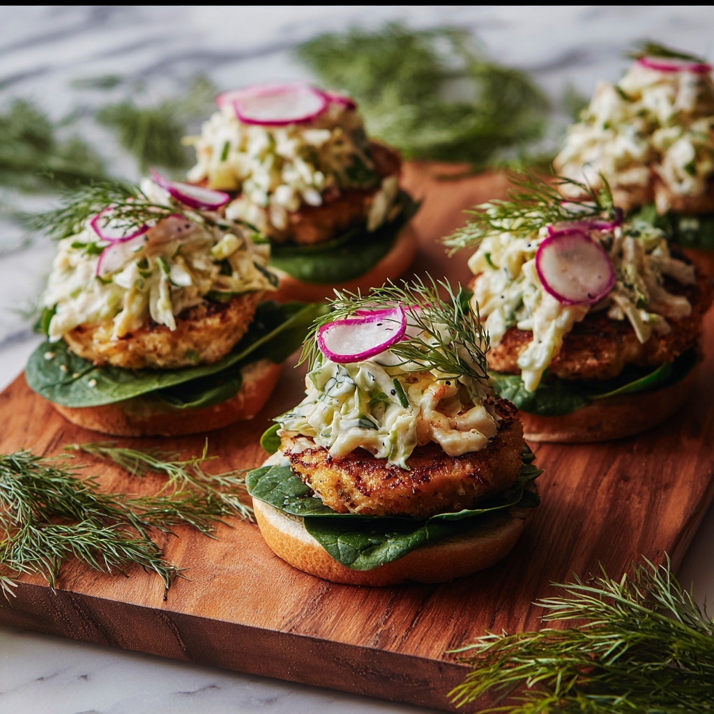 Crispy Salmon Sliders with Lemon Arugula Slaw Recipe - Recipe Image