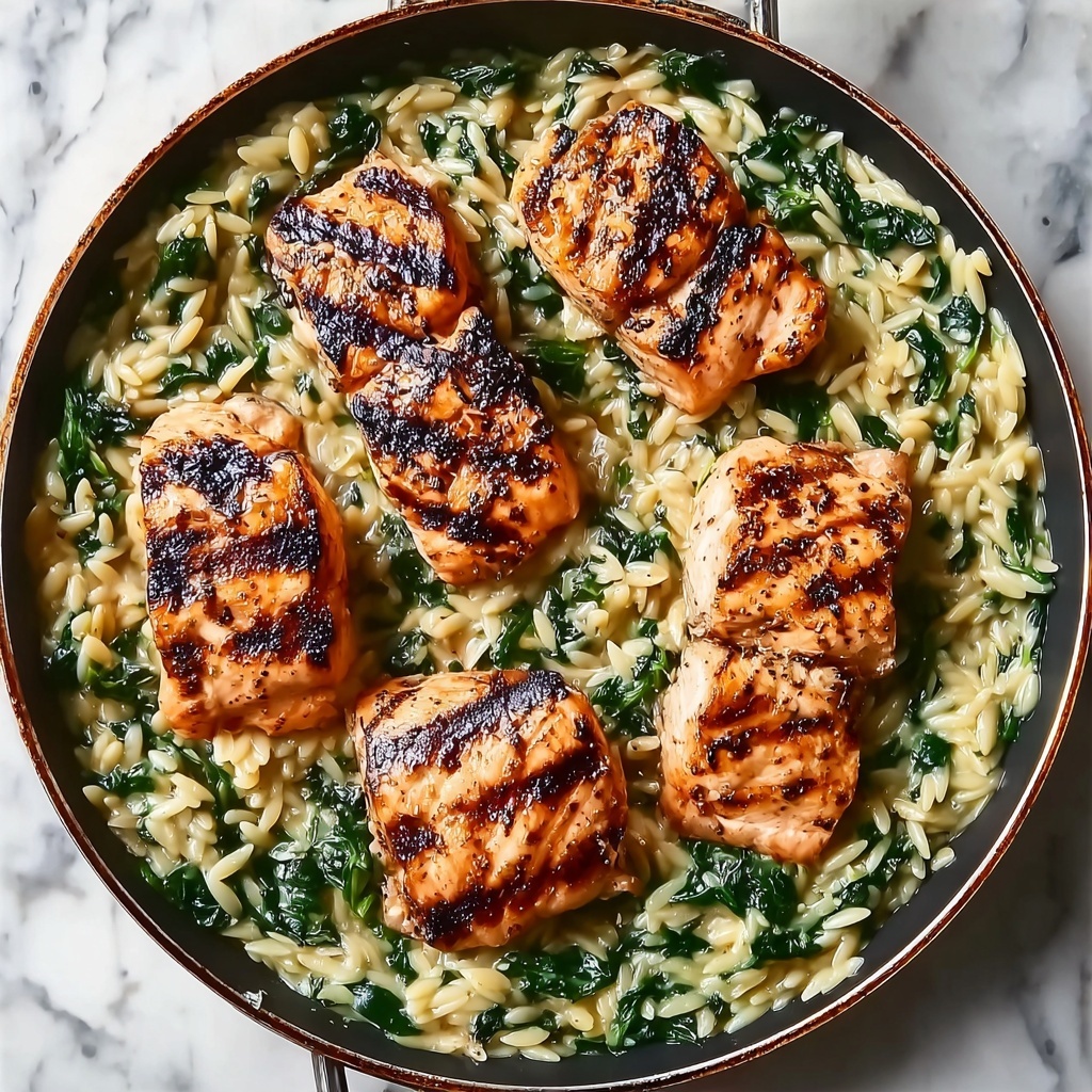 One Skillet Salmon with Lemon Orzo Recipe - Recipe Image