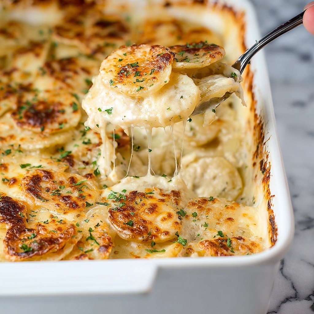 Cheesy Garlic Scalloped Potatoes Recipe - Recipe Image