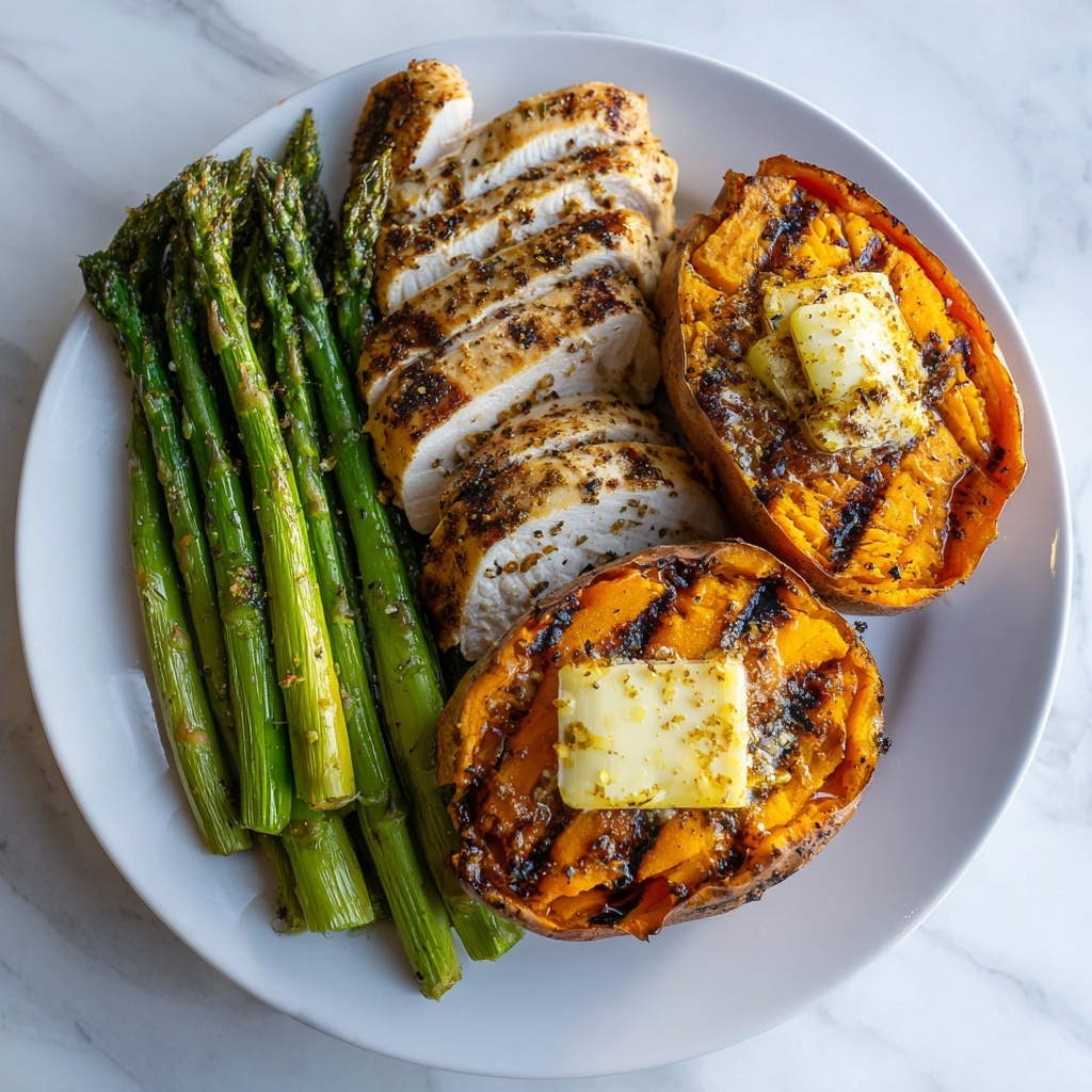 Garlic Herb Chicken with Roasted Sweet Potato & Asparagus Recipe - Recipe Image