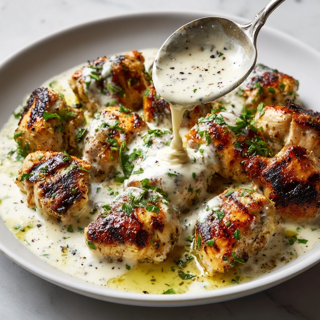 Grilled Chicken Bites with Creamy Garlic Sauce Recipe - Recipe Image