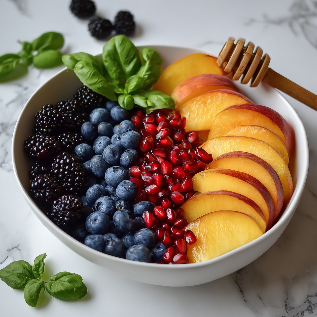 Honey Lime Basil Peach Fruit Salad Recipe - Recipe Image