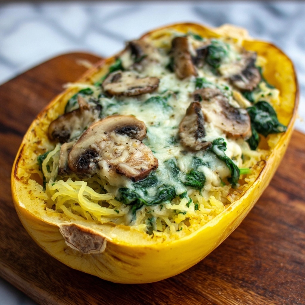 Creamy Spinach and Mushroom Stuffed Spaghetti Squash Recipe - Recipe Image