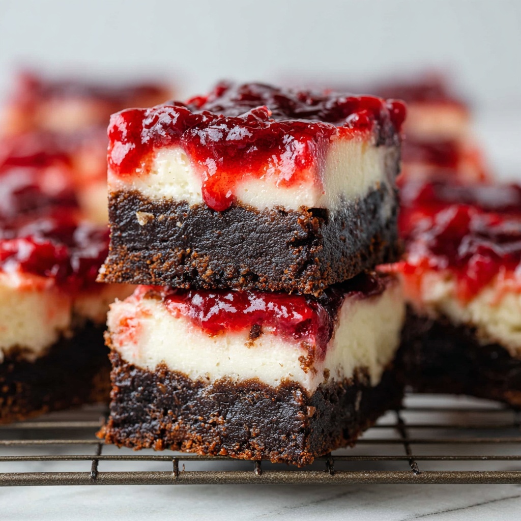 Cherry Chocolate Brownie Cheesecake Bars Recipe - Recipe Image